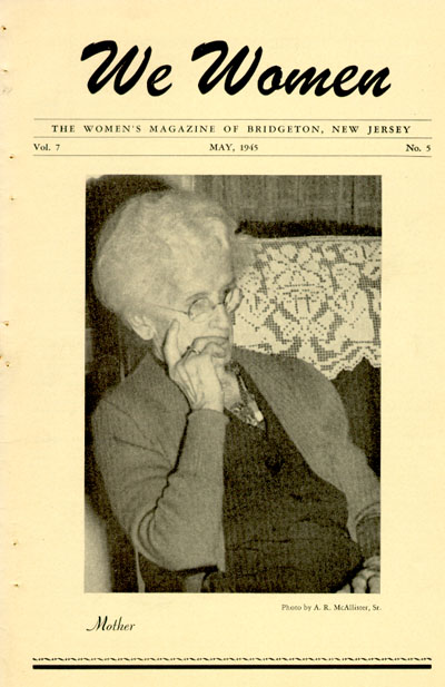 cover of magazine with older woman on easy chair with antimacassar doily
