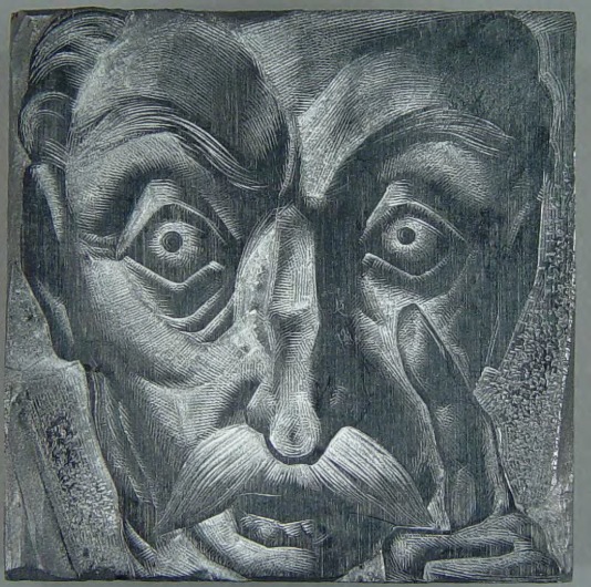 Vertigo by Lynd Ward: image 89 block - closeup of older man with mustache