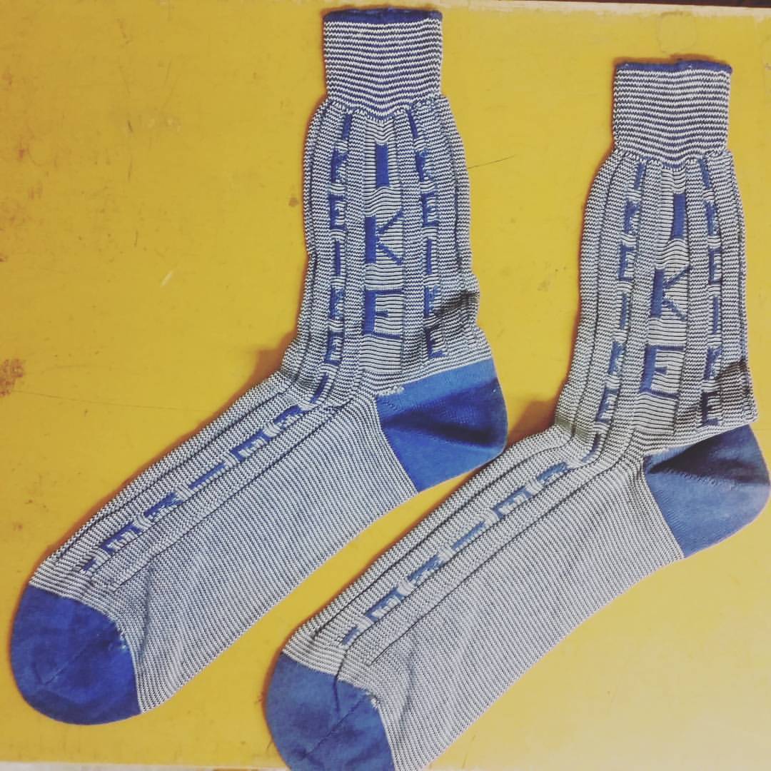 Ike Socks. white and blue stripes. Elect Ike stitched on them