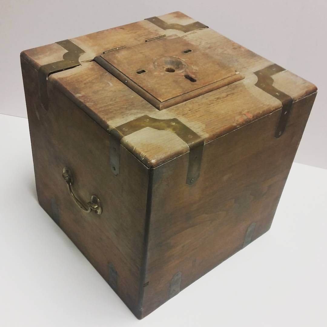 wooden Ballot box with brass corner straps. 3 locks