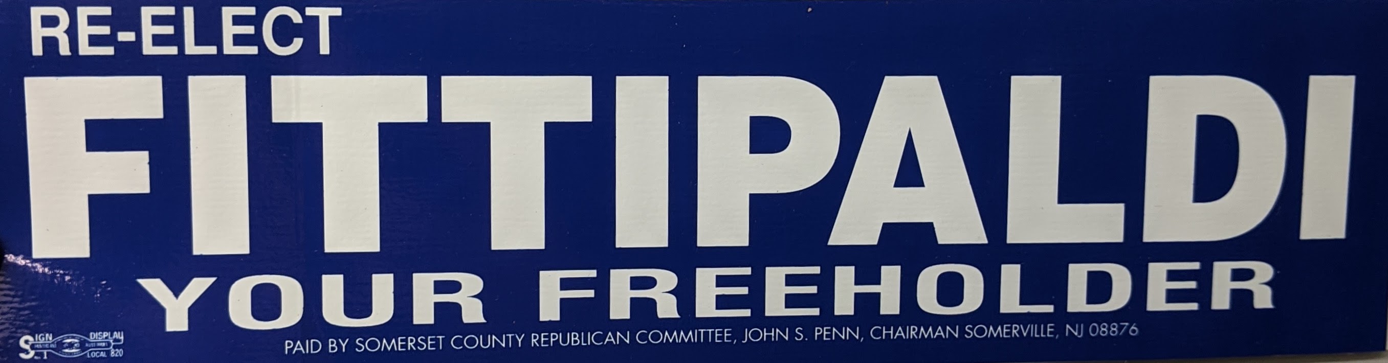 Political Bumper Sticker: Fittipaldi for Freeholder