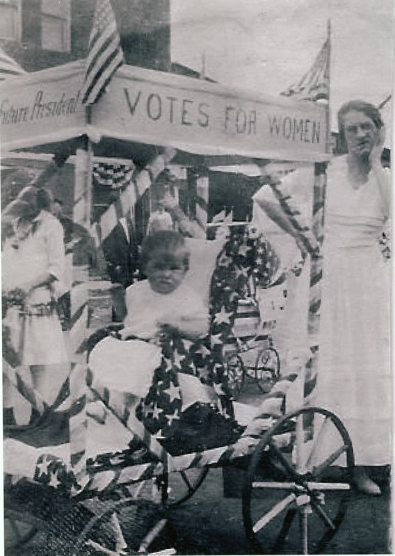 June Sicknick (in carriage) and Edna Keller Sicknick (standing) in the parade for the celebration of South River's 200th anniversary