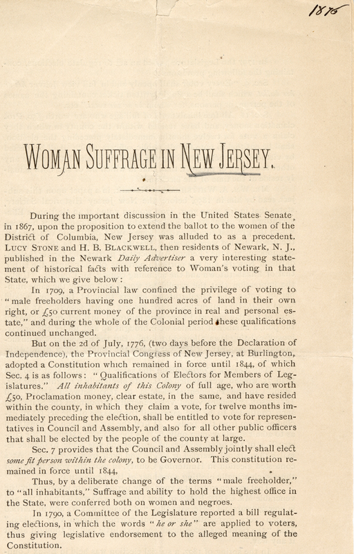 Woman Suffrage in New Jersey