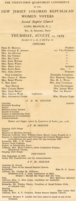 The Thirty-First Quarterley [sic] Conference of the New Jersey Colored Republican Women Voters