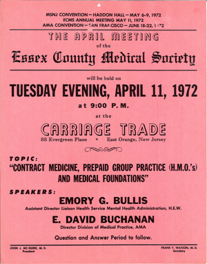 ECMS poster April 11, 1972 - Contract medicine, prepaid group practice